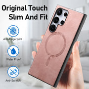 For Samsung Galaxy S25 Ultra 5G Solid Color Retro Magsafe PU Back Cover Phone Case(Pink)