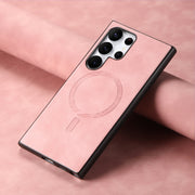 For Samsung Galaxy S25 Ultra 5G Solid Color Retro Magsafe PU Back Cover Phone Case(Pink)