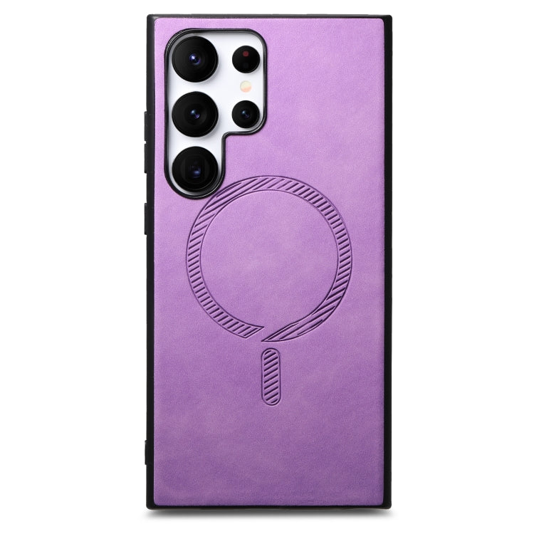For Samsung Galaxy S25 Ultra 5G Solid Color Retro Magsafe PU Back Cover Phone Case(Purple)