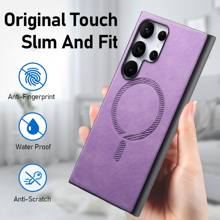 For Samsung Galaxy S25 Ultra 5G Solid Color Retro Magsafe PU Back Cover Phone Case(Purple)