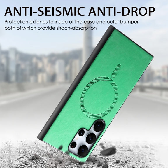 For Samsung Galaxy S25 Ultra 5G Solid Color Retro Magsafe PU Back Cover Phone Case(Green)
