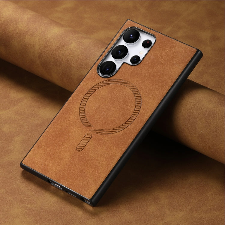 For Samsung Galaxy S25 Ultra 5G Solid Color Retro Magsafe PU Back Cover Phone Case(Brown)