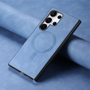 For Samsung Galaxy S25 Ultra 5G Solid Color Retro Magsafe PU Back Cover Phone Case(Blue)