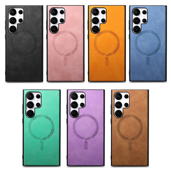 For Samsung Galaxy S25 Ultra 5G Solid Color Retro Magsafe PU Back Cover Phone Case(Pink)