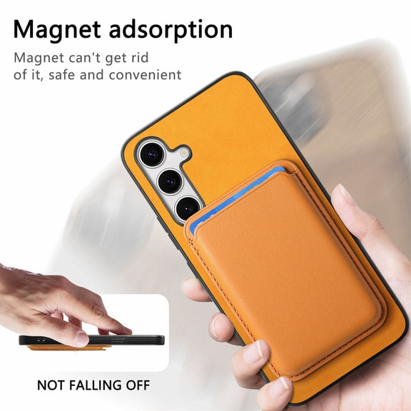 For Samsung Galaxy S25 5G Retro Magsafe Card Bag PU Back Cover Phone Case(Yellow)