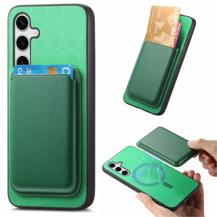 For Samsung Galaxy S25 5G Retro Magsafe Card Bag PU Back Cover Phone Case(Green) - Galaxy S25 5G Cases by PMC Jewellery | Online Shopping South Africa | PMC Jewellery | Buy Now Pay Later Mobicred