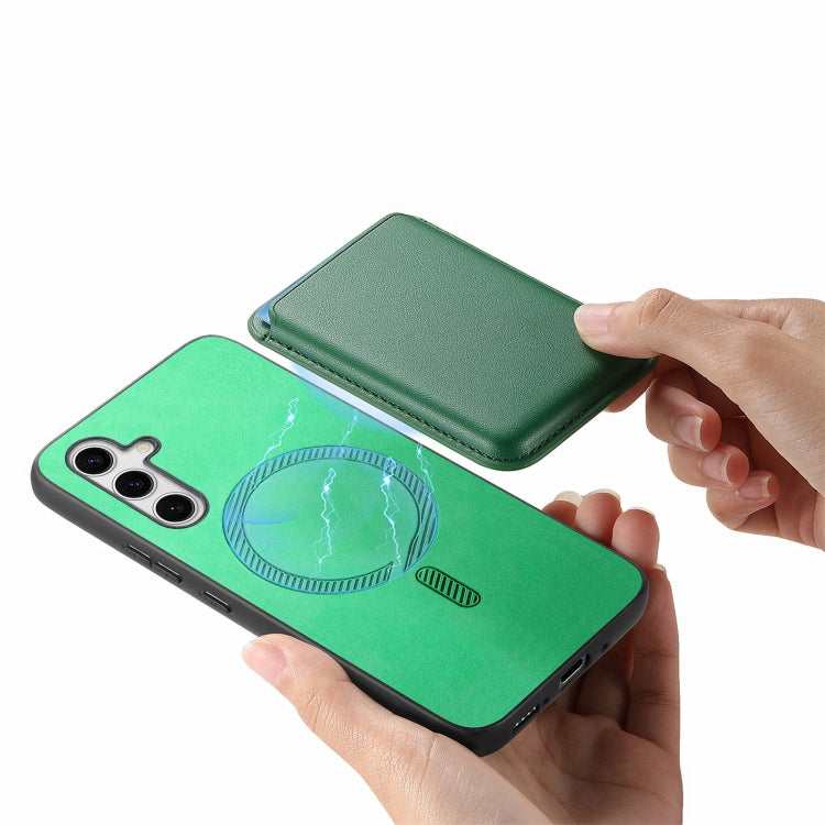 For Samsung Galaxy S25 5G Retro Magsafe Card Bag PU Back Cover Phone Case(Green) - Galaxy S25 5G Cases by PMC Jewellery | Online Shopping South Africa | PMC Jewellery | Buy Now Pay Later Mobicred