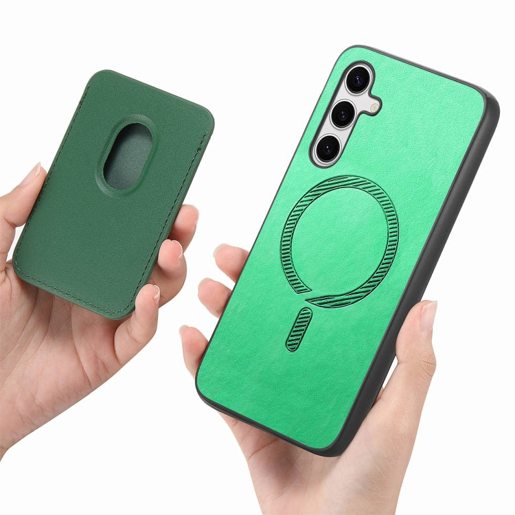For Samsung Galaxy S25 5G Retro Magsafe Card Bag PU Back Cover Phone Case(Green) - Galaxy S25 5G Cases by PMC Jewellery | Online Shopping South Africa | PMC Jewellery | Buy Now Pay Later Mobicred