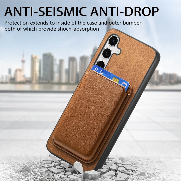 For Samsung Galaxy S25 5G Retro Magsafe Card Bag PU Back Cover Phone Case(Brown) - Galaxy S25 5G Cases by PMC Jewellery | Online Shopping South Africa | PMC Jewellery | Buy Now Pay Later Mobicred