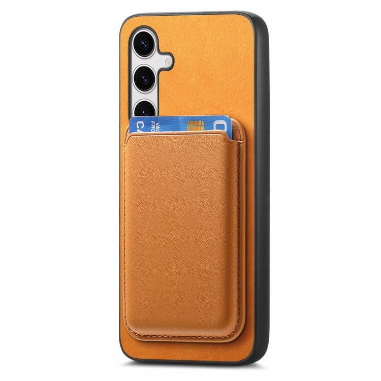 For Samsung Galaxy S25+ 5G Retro Magsafe Card Bag PU Back Cover Phone Case(Yellow)