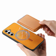 For Samsung Galaxy S25+ 5G Retro Magsafe Card Bag PU Back Cover Phone Case(Yellow)