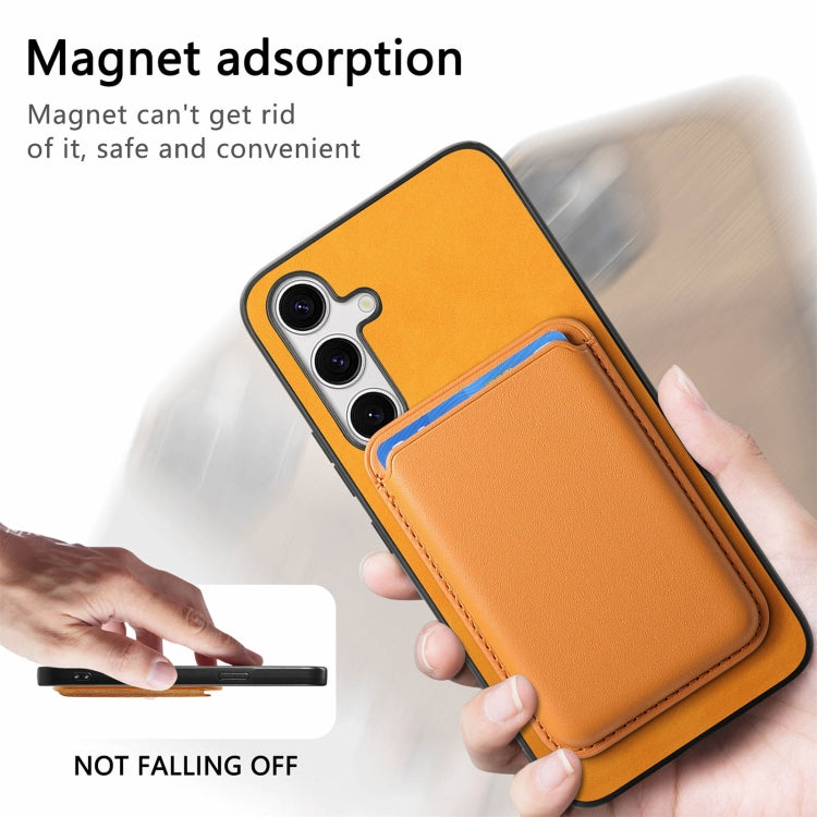 For Samsung Galaxy S25+ 5G Retro Magsafe Card Bag PU Back Cover Phone Case(Yellow)