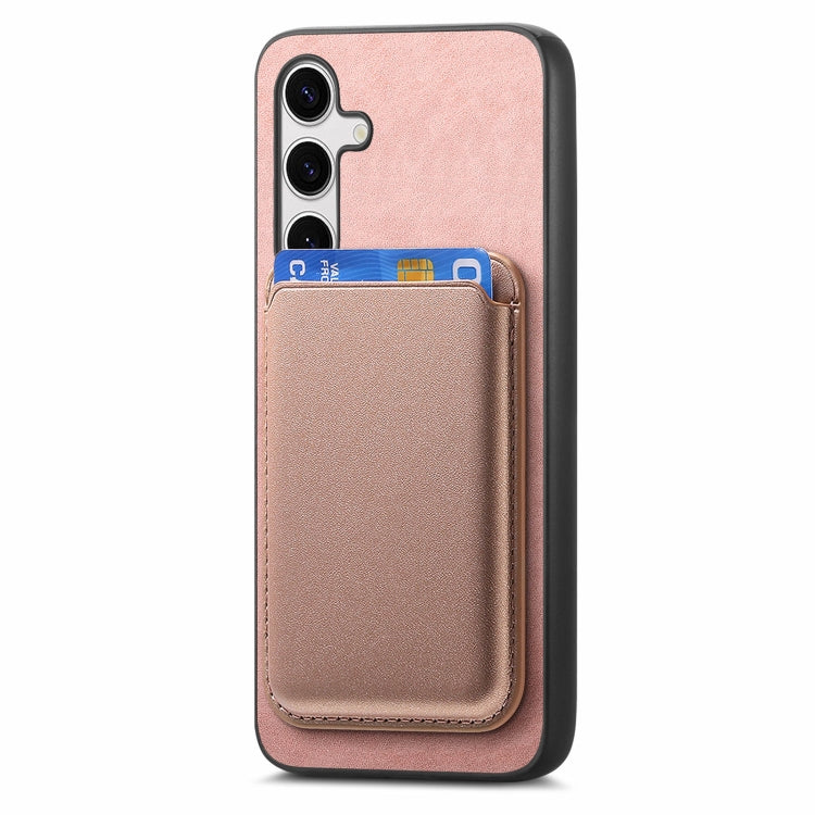 For Samsung Galaxy S25+ 5G Retro Magsafe Card Bag PU Back Cover Phone Case(Pink)