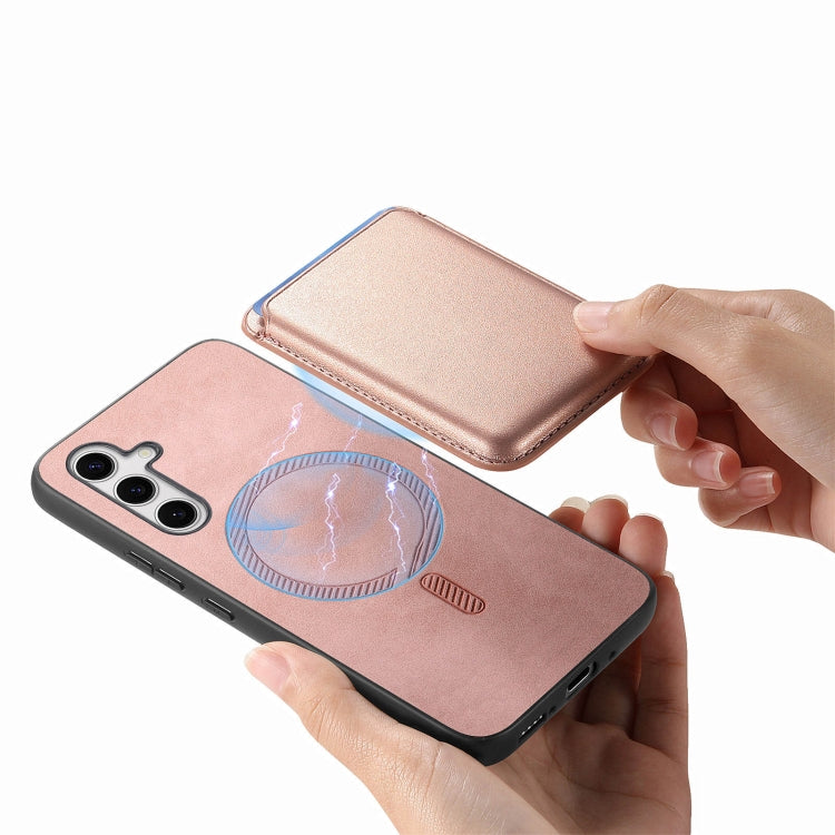For Samsung Galaxy S25+ 5G Retro Magsafe Card Bag PU Back Cover Phone Case(Pink) - free shipping - PMC Jewellery - Order now!