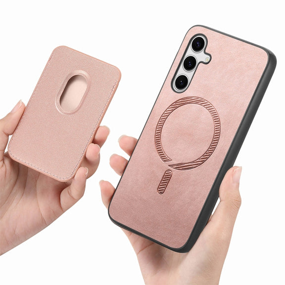 For Samsung Galaxy S25+ 5G Retro Magsafe Card Bag PU Back Cover Phone Case(Pink)