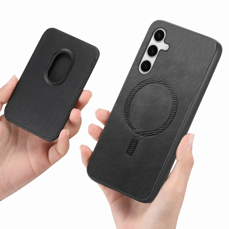 For Samsung Galaxy S25+ 5G Retro Magsafe Card Bag PU Back Cover Phone Case(Black) - Galaxy S25+ 5G Cases by PMC Jewellery | Online Shopping South Africa | PMC Jewellery | Buy Now Pay Later Mobicred