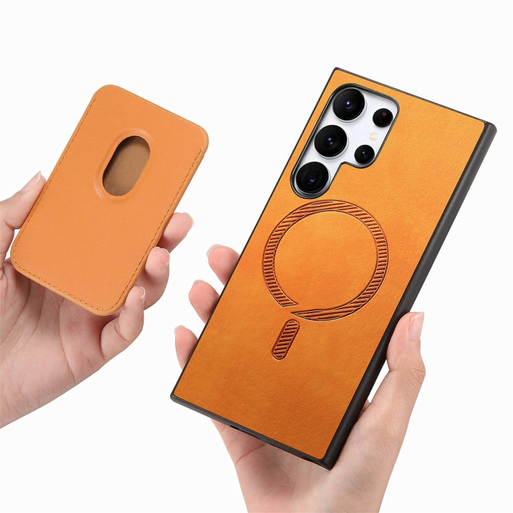 For Samsung Galaxy S25 Ultra 5G Retro Magsafe Card Bag PU Back Cover Phone Case(Yellow) - Galaxy S25 Ultra 5G Cases by PMC Jewellery | Online Shopping South Africa | PMC Jewellery | Buy Now Pay Later Mobicred