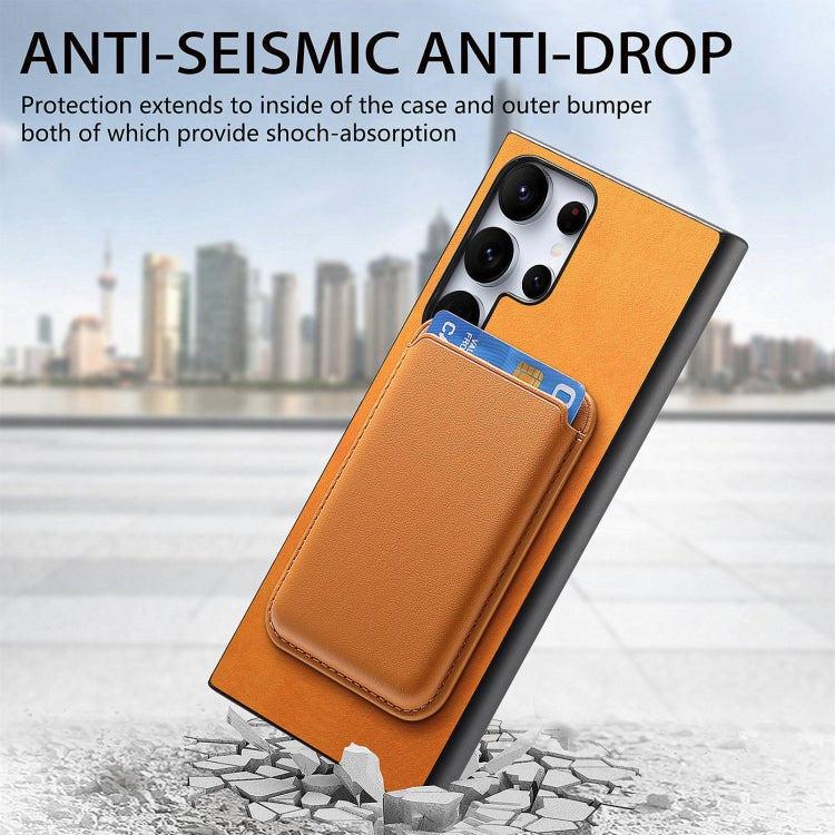 For Samsung Galaxy S25 Ultra 5G Retro Magsafe Card Bag PU Back Cover Phone Case(Yellow) - Galaxy S25 Ultra 5G Cases by PMC Jewellery | Online Shopping South Africa | PMC Jewellery | Buy Now Pay Later Mobicred