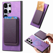 For Samsung Galaxy S25 Ultra 5G Retro Magsafe Card Bag PU Back Cover Phone Case(Purple)