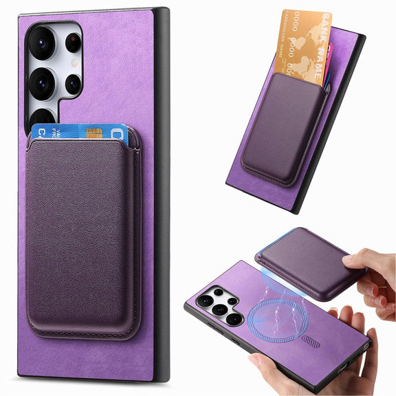 For Samsung Galaxy S25 Ultra 5G Retro Magsafe Card Bag PU Back Cover Phone Case(Purple)