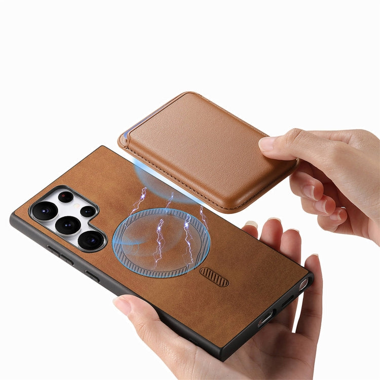 For Samsung Galaxy S25 Ultra 5G Retro Magsafe Card Bag PU Back Cover Phone Case(Brown) - Galaxy S25 Ultra 5G Cases by PMC Jewellery | Online Shopping South Africa | PMC Jewellery | Buy Now Pay Later Mobicred