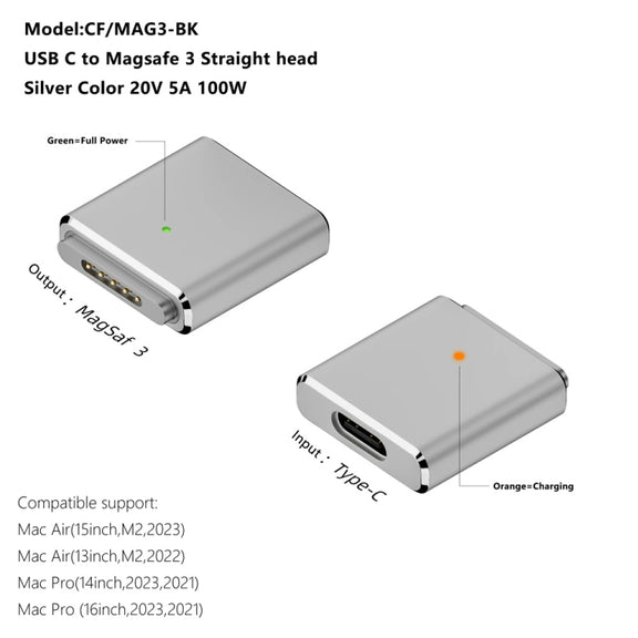 PD100W MagSafe 3 to Type-C Female Magnetic Charging Adapter for MacBook(Silver)
