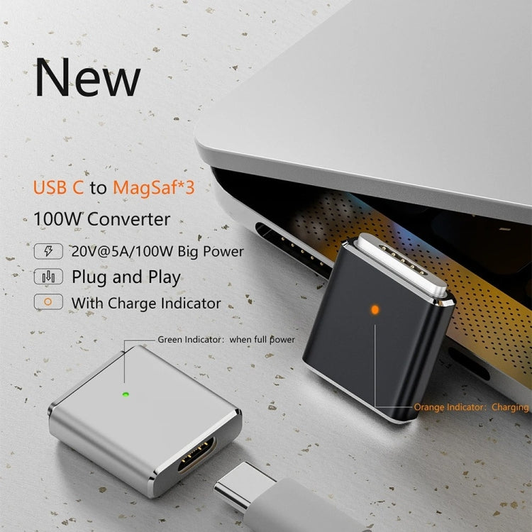 PD100W MagSafe 3 to Type-C Female Magnetic Charging Adapter for MacBook(Silver) - Cable & Adapter by PMC Jewellery | Online Shopping South Africa | PMC Jewellery | Buy Now Pay Later Mobicred
