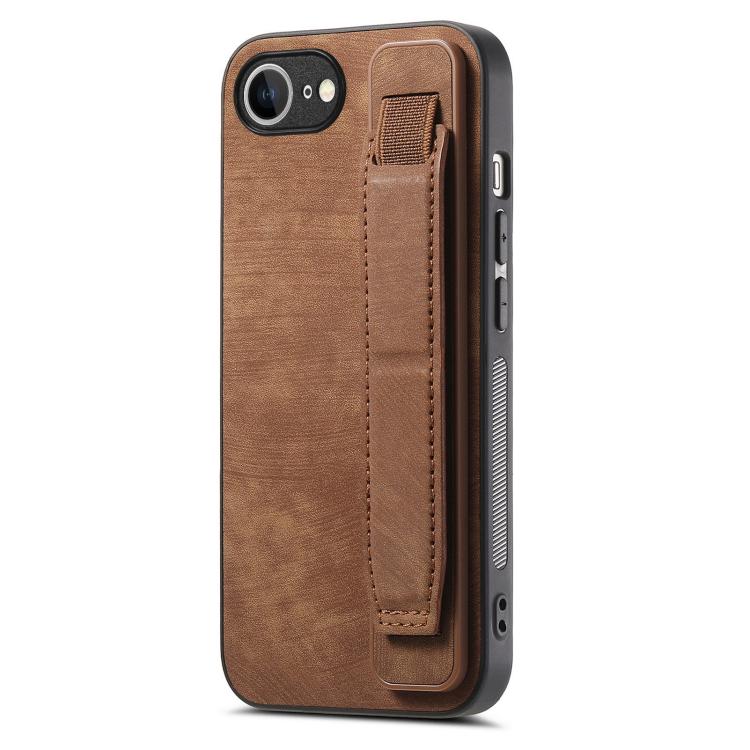 For iPhone 16e Retro Wristband Holder Leather Back Phone Case(Brown) - iPhone 16e Cases by PMC TechLife | Online Shopping South Africa | PMC TechLife | Buy Now Pay Later Mobicred