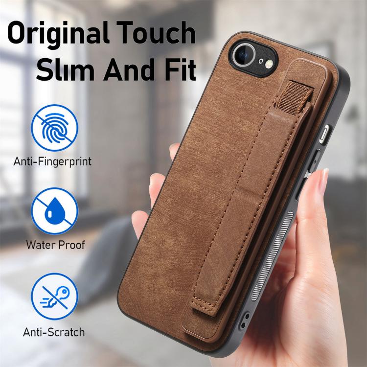 For iPhone 16e Retro Wristband Holder Leather Back Phone Case(Brown) - iPhone 16e Cases by PMC TechLife | Online Shopping South Africa | PMC TechLife | Buy Now Pay Later Mobicred
