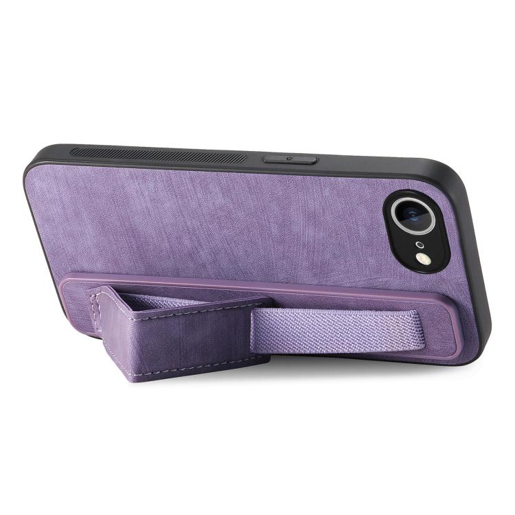 For iPhone 16e Retro Wristband Holder Leather Back Phone Case(Purple) - iPhone 16e Cases by PMC TechLife | Online Shopping South Africa | PMC TechLife | Buy Now Pay Later Mobicred