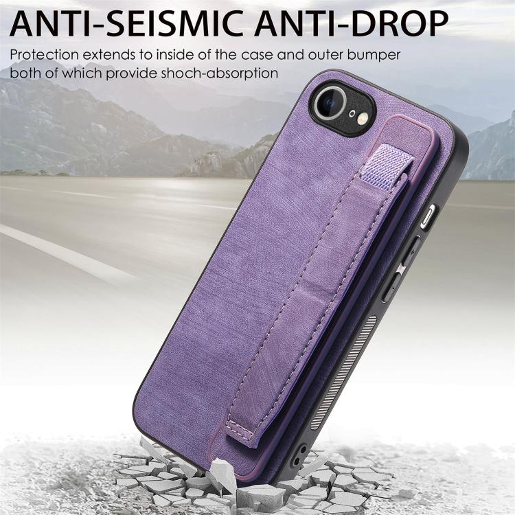 For iPhone 16e Retro Wristband Holder Leather Back Phone Case(Purple) - iPhone 16e Cases by PMC TechLife | Online Shopping South Africa | PMC TechLife | Buy Now Pay Later Mobicred