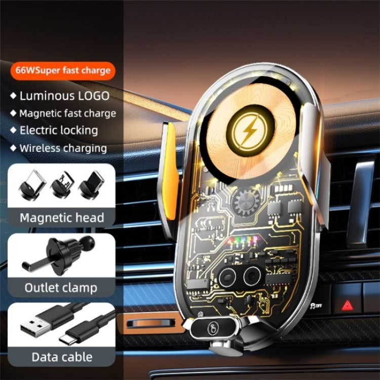 C23 66W Car Air Vent Phone Holder Wireless Charger(Gold) - Wireless Charger Holders by PMC TechLife | Online Shopping South Africa | PMC TechLife | Buy Now Pay Later Mobicred