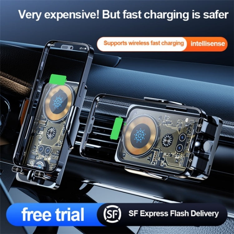 F18 With Infrared Sensor Phone Charging Aluminum Alloy Bracket Car Wireless Charger(Transparent Black) - Wireless Charging Pads by PMC TechLife | Online Shopping South Africa | PMC TechLife | Buy Now Pay Later Mobicred