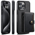 For iPhone 15 Pro Max Suteni M1 Oil Wax MagSafe Detachable Horizontal Card Bag Phone Case(Black) - iPhone 15 Pro Max Cases by Suteni | Online Shopping South Africa | PMC TechLife | Buy Now Pay Later Mobicred