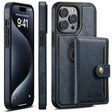For iPhone 15 Pro Max Suteni M1 Oil Wax MagSafe Detachable Horizontal Card Bag Phone Case(Blue) - iPhone 15 Pro Max Cases by Suteni | Online Shopping South Africa | PMC TechLife | Buy Now Pay Later Mobicred