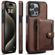 For iPhone 15 Pro Suteni M1 Oil Wax MagSafe Detachable Horizontal Card Bag Phone Case(Brown) - iPhone 15 Pro Cases by Suteni | Online Shopping South Africa | PMC TechLife | Buy Now Pay Later Mobicred
