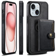 For iPhone 15 Suteni M1 Oil Wax MagSafe Detachable Horizontal Card Bag Phone Case(Black) - iPhone 15 Cases by Suteni | Online Shopping South Africa | PMC TechLife | Buy Now Pay Later Mobicred