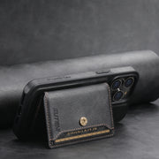 For iPhone 15 Suteni M1 Oil Wax MagSafe Detachable Horizontal Card Bag Phone Case(Black)