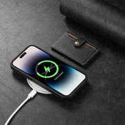 For iPhone 15 Suteni M1 Oil Wax MagSafe Detachable Horizontal Card Bag Phone Case(Black)