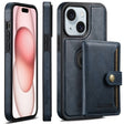 For iPhone 15 Suteni M1 Oil Wax MagSafe Detachable Horizontal Card Bag Phone Case(Blue) - iPhone 15 Cases by Suteni | Online Shopping South Africa | PMC TechLife | Buy Now Pay Later Mobicred