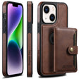 For iPhone 14 Plus Suteni M1 Oil Wax MagSafe Detachable Horizontal Card Bag Phone Case(Brown) - iPhone 14 Plus Cases by Suteni | Online Shopping South Africa | PMC TechLife | Buy Now Pay Later Mobicred