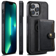 For iPhone 13 Pro Max Suteni M1 Oil Wax MagSafe Detachable Horizontal Card Bag Phone Case(Black)