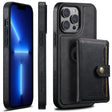For iPhone 13 Pro Suteni M1 Oil Wax MagSafe Detachable Horizontal Card Bag Phone Case(Black) - iPhone 13 Pro Cases by Suteni | Online Shopping South Africa | PMC TechLife | Buy Now Pay Later Mobicred