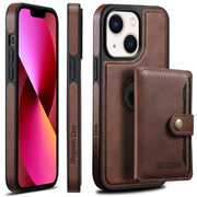 For iPhone 13 Suteni M1 Oil Wax MagSafe Detachable Horizontal Card Bag Phone Case(Brown)