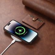 For iPhone 13 Suteni M1 Oil Wax MagSafe Detachable Horizontal Card Bag Phone Case(Brown)