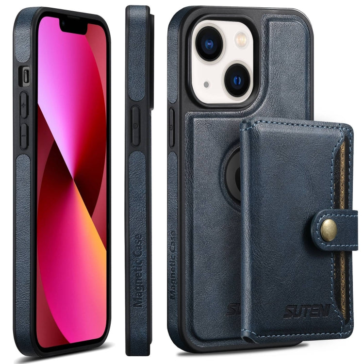 For iPhone 13 Suteni M1 Oil Wax MagSafe Detachable Horizontal Card Bag Phone Case(Blue) - free shipping - PMC Jewellery - Order now!