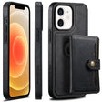 For iPhone 12  Suteni M1 Oil Wax MagSafe Detachable Horizontal Card Bag Phone Case(Black) - iPhone 12 / 12 Pro Cases by Suteni | Online Shopping South Africa | PMC TechLife | Buy Now Pay Later Mobicred