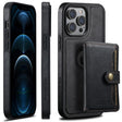 For iPhone 12 Pro Max Suteni M1 Oil Wax MagSafe Detachable Horizontal Card Bag Phone Case(Black) - iPhone 12 Pro Max Cases by Suteni | Online Shopping South Africa | PMC TechLife | Buy Now Pay Later Mobicred