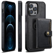 For iPhone 12 Pro Max Suteni M1 Oil Wax MagSafe Detachable Horizontal Card Bag Phone Case(Black)