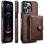 For iPhone 12 Pro Suteni M1 Oil Wax MagSafe Detachable Horizontal Card Bag Phone Case(Brown)